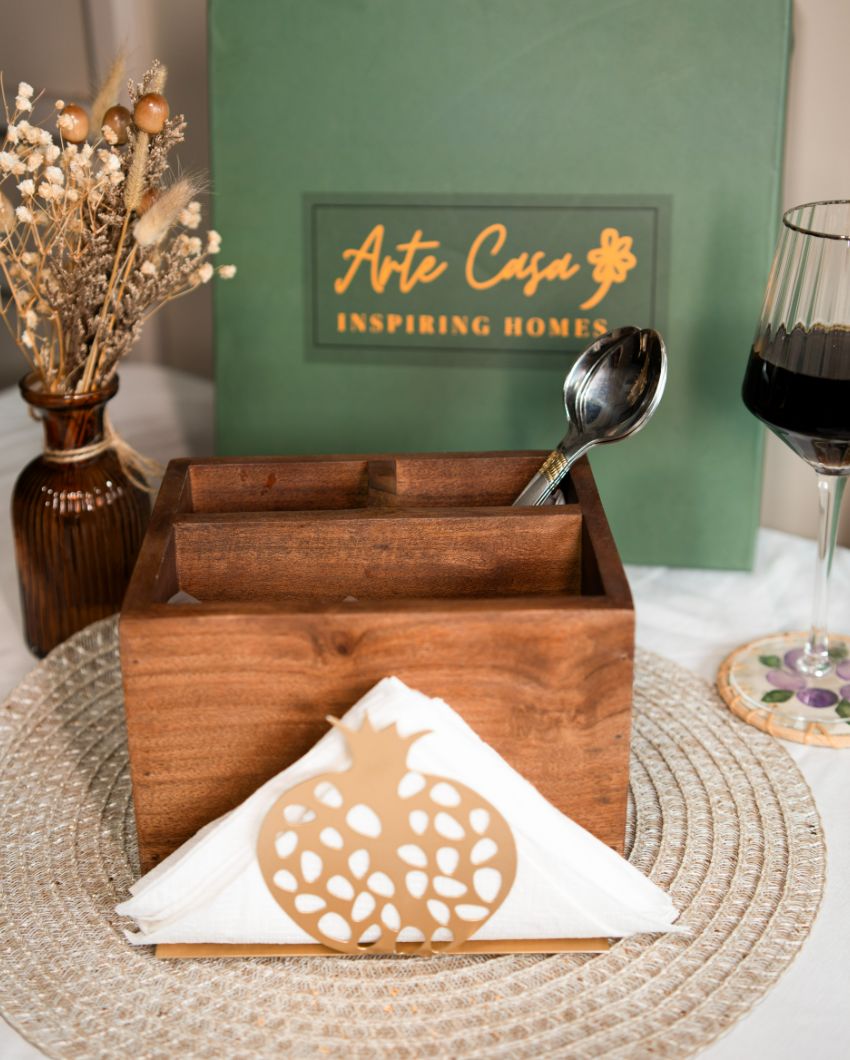 Anar Wooden Cutlery Tissue Holder | 9 x 8 x 6 inches