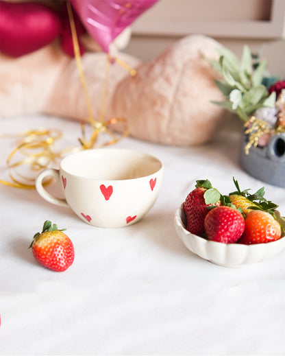 Elegant Heart Cappuccino White Ceramic Mug | 3 x 4 inches