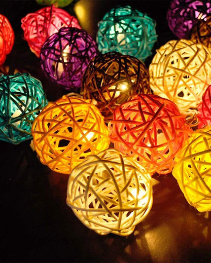 Multicolor 15 Bamboo Ball Fairy String Lights Wall Light