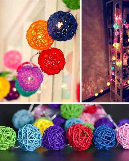 Multicolor 15 Bamboo Ball Fairy String Lights Wall Light