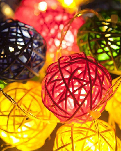 Multicolor 15 Bamboo Ball Fairy String Lights Wall Light