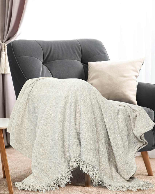 Lite Grey Chenille Polyester Throw| 71x51 inches