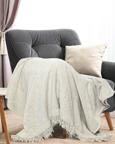 Lite Grey Chenille Polyester Throw| 71x51 inches