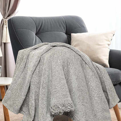 Grey Chenille Polyester Throw| 71 x 51 inches