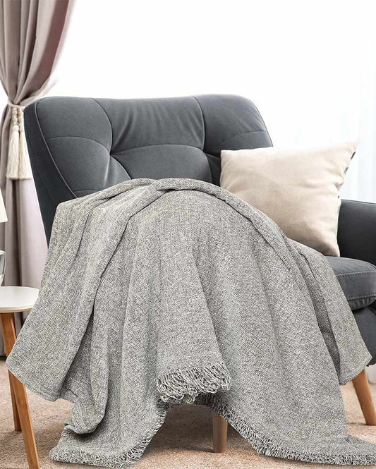 Grey Chenille Polyester Throw| 71x51 inches
