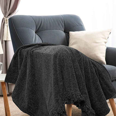 Black Chenille Polyester Throw| 71 x 51 inches