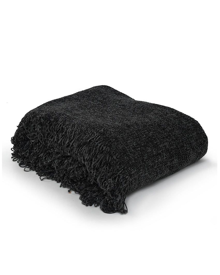 Black Chenille Polyester Throw| 71x51 inches