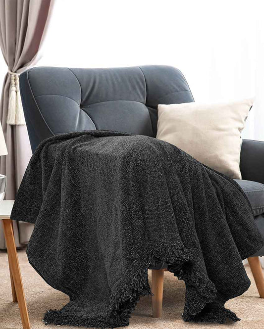 Black Chenille Polyester Throw| 71x51 inches