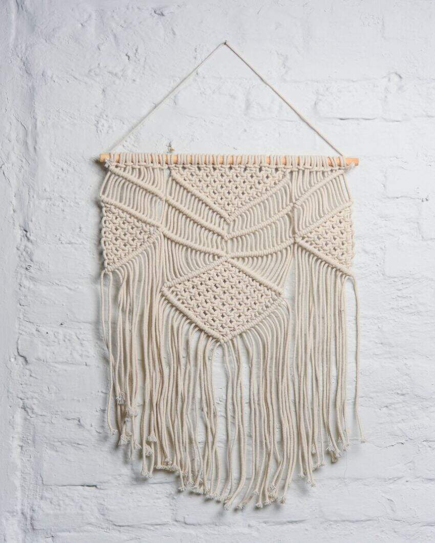 Macrame Wall Hanging With Wooden Beads | 31 x 18 inches