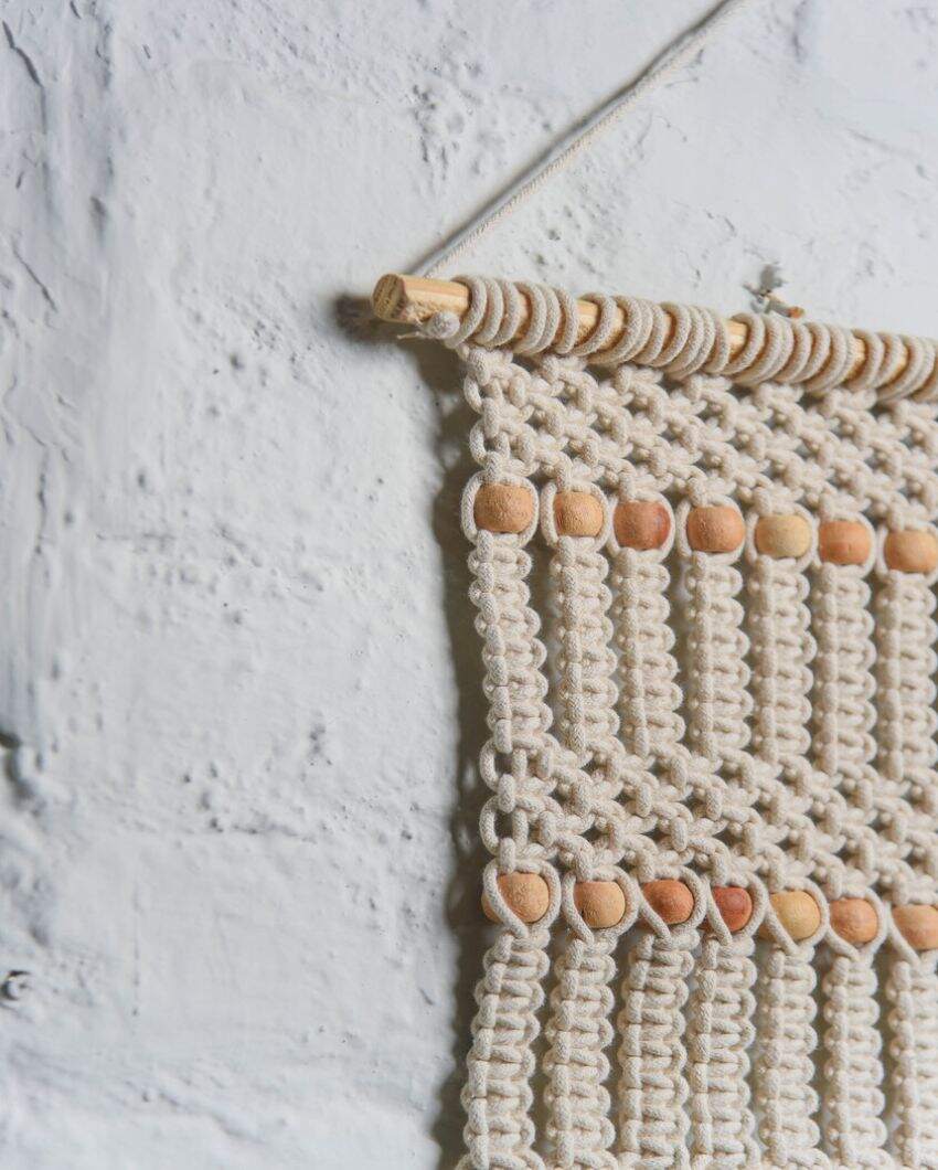 Natural Macrame Wooden Beads Wall Hanging | 29 x 19 inches