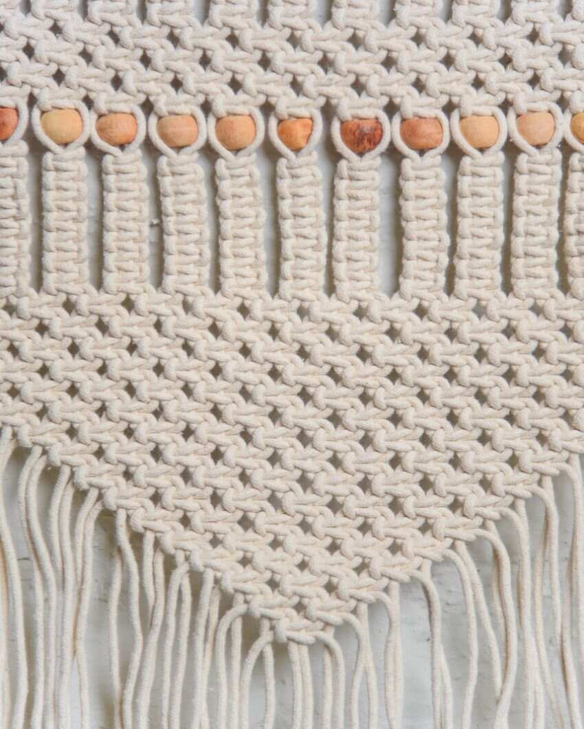 Natural Macrame Wooden Beads Wall Hanging | 29 x 19 inches