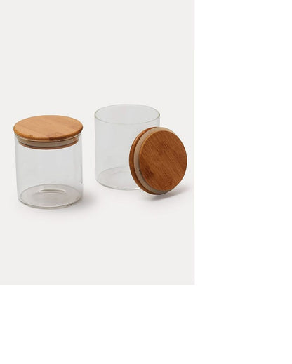 Glass Airtight Storage Container With Wooden Lid | Set Of 2
