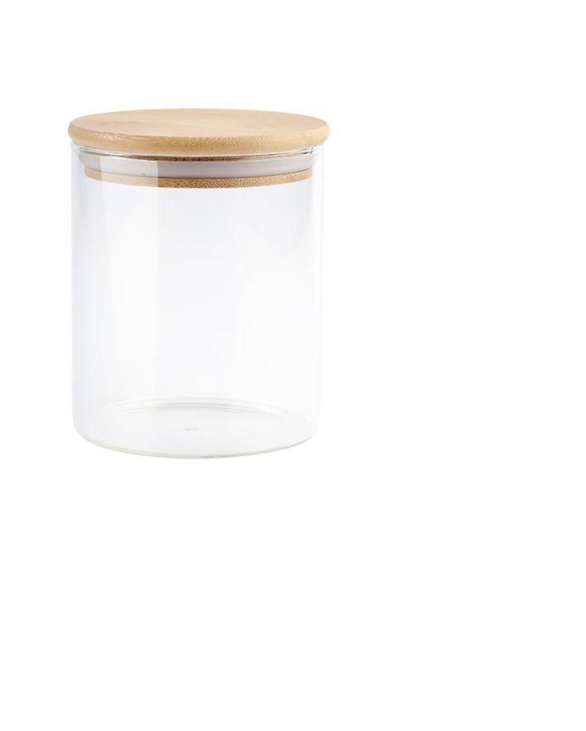 Glass Airtight Storage Container With Wooden Lid | Set Of 2