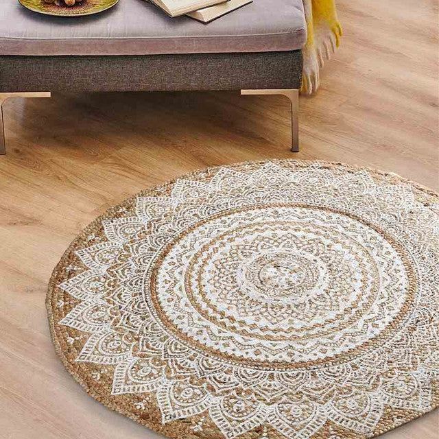 Rangoli Design Round Jute Rug | 43 inches