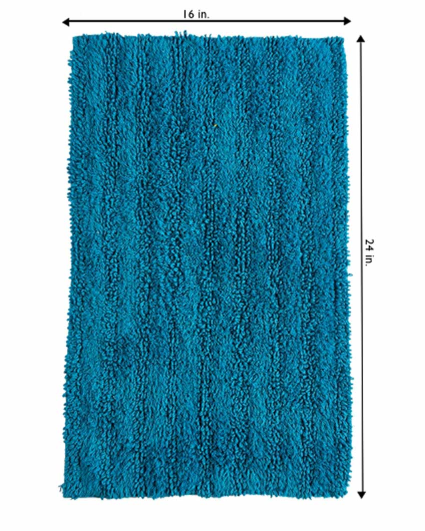 Tufted Striped Cotton Bathroom Rug | 24x16 inches Blue