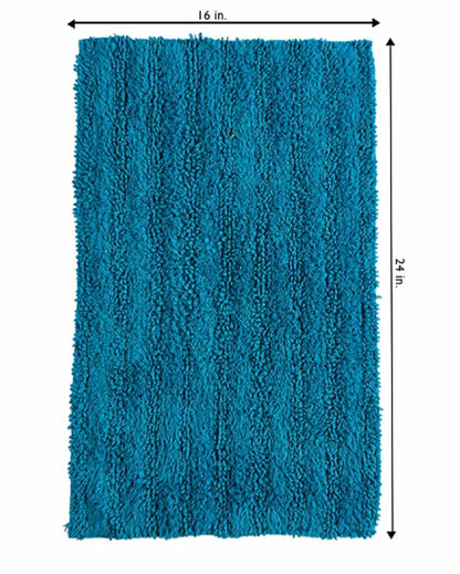 Tufted Striped Cotton Bathroom Rug | 24x16 inches Blue