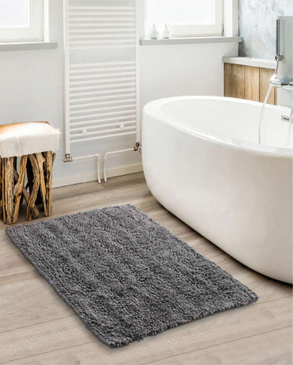 Tufted Striped Cotton Bathroom Rug | 24x16 inches Charcoal