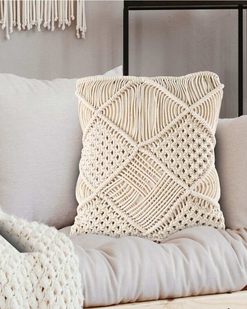 Stylish Macramé Decorative Cushion | 18 x 18 inches