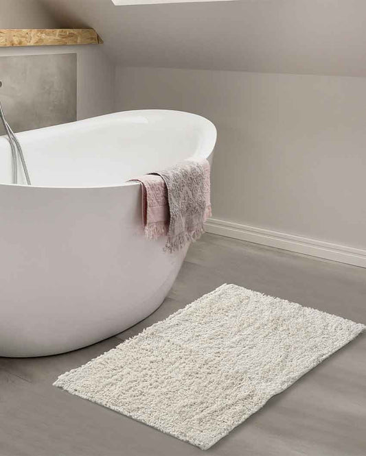 Cream Tufted Cotton Bathmat | 24x16 inches