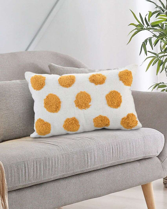 Yellow Circle Cotton Tufted Lumbar Cushion | 20 x 12 inches