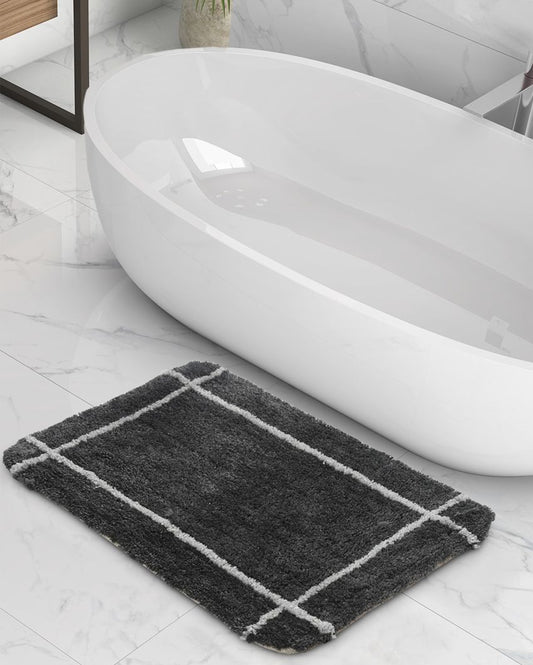 Beautiful Charcoal Tufted Cotton Bathmat | 16 x 16 inches