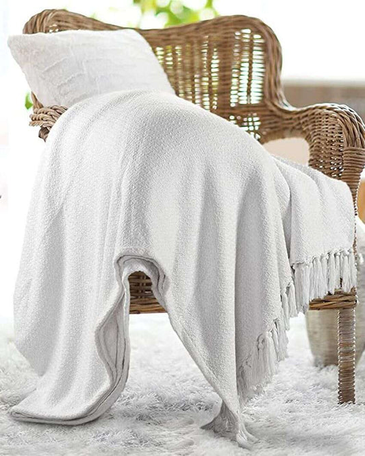 White Color Cotton Throw | 98 x 67 inches