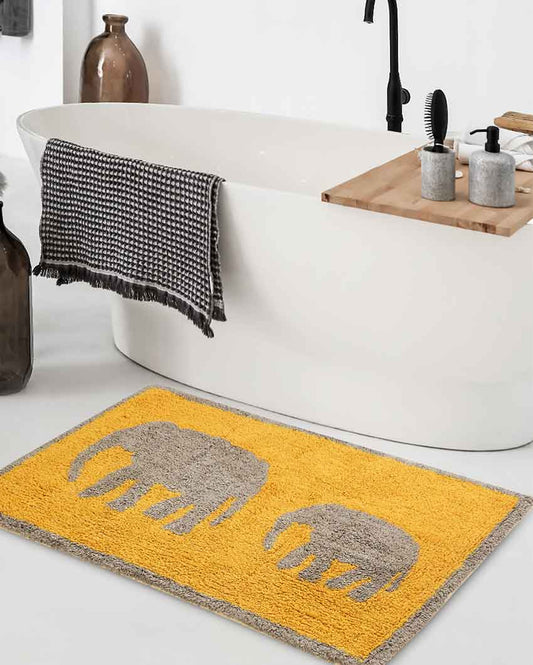 Elephant Print Tufted Cotton Bathmat | 31x20 inches