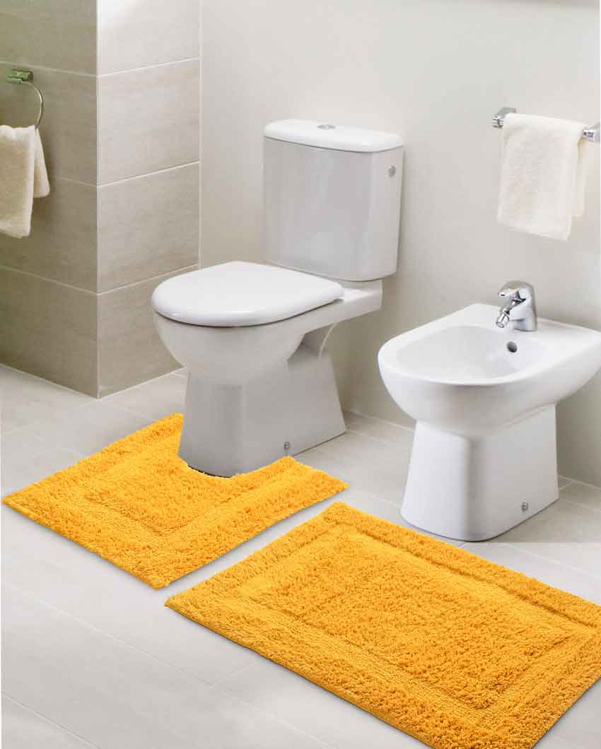 Luxurious Contour Tufted Cotton Bathmat Set Yellow