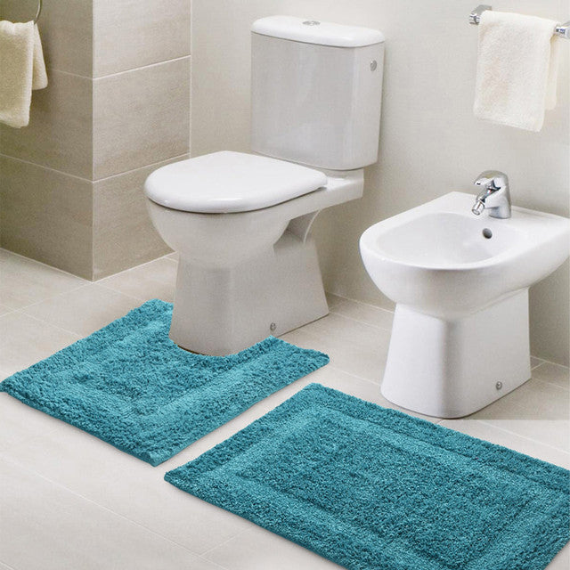 Blue Tufted Bathmat & Contour Set