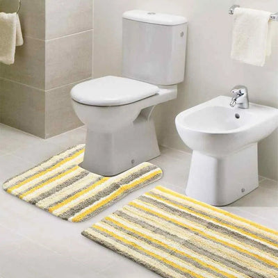 Sophisticated Cotton Tufted Striped Bathmat & Contour Set