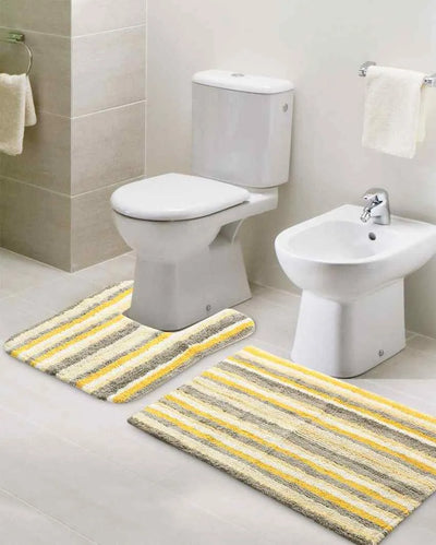 Sophisticated Cotton Tufted Striped Bathmat & Contour Set