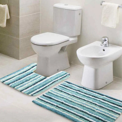 Multicolor Tufted Striped Bathmat & Contour Set