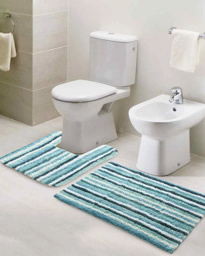 Multicolor Tufted Striped Bathmat & Contour Set