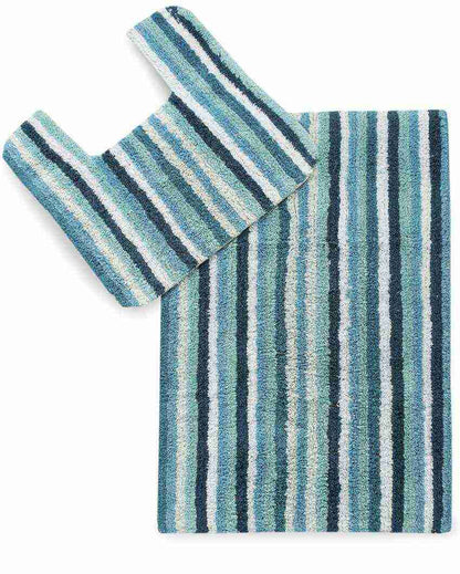 Multicolor Tufted Striped Bathmat & Contour Set