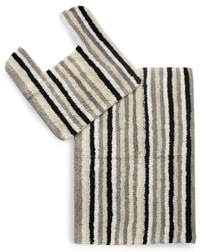 Colorful Striped Design Tufted Cotton Bathmat With Contour