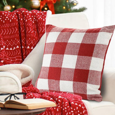 Red & White Cotton Cushion Cover | 18 x 18 inches