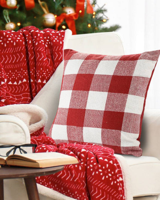 Red & White Cotton Cushion Cover | 18 x 18 inches