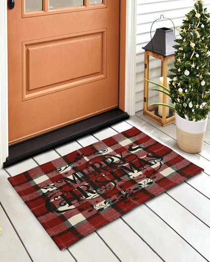 Festive Merry Christmas Plaid Rug | 20 x 31 inches