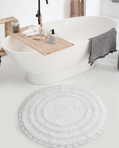 Round Reversible Crochet Cotton Bathmat | 24 inches White