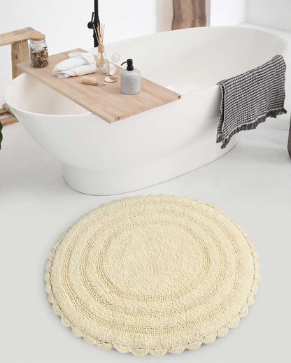 Round Reversible Crochet Cotton Bathmat | 24 inches Ivory
