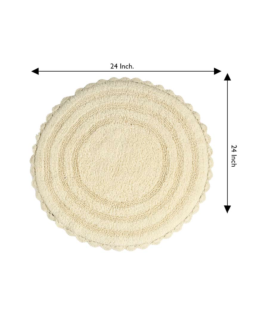 Round Reversible Crochet Cotton Bathmat | 24 inches Ivory