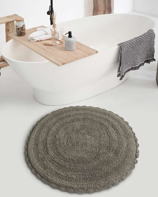 Round Reversible Crochet Cotton Bathmat | 24 inches Grey
