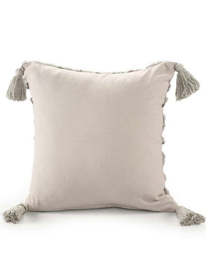 Tassel Trims Cotton Cushion Cover | 16x16 inches
