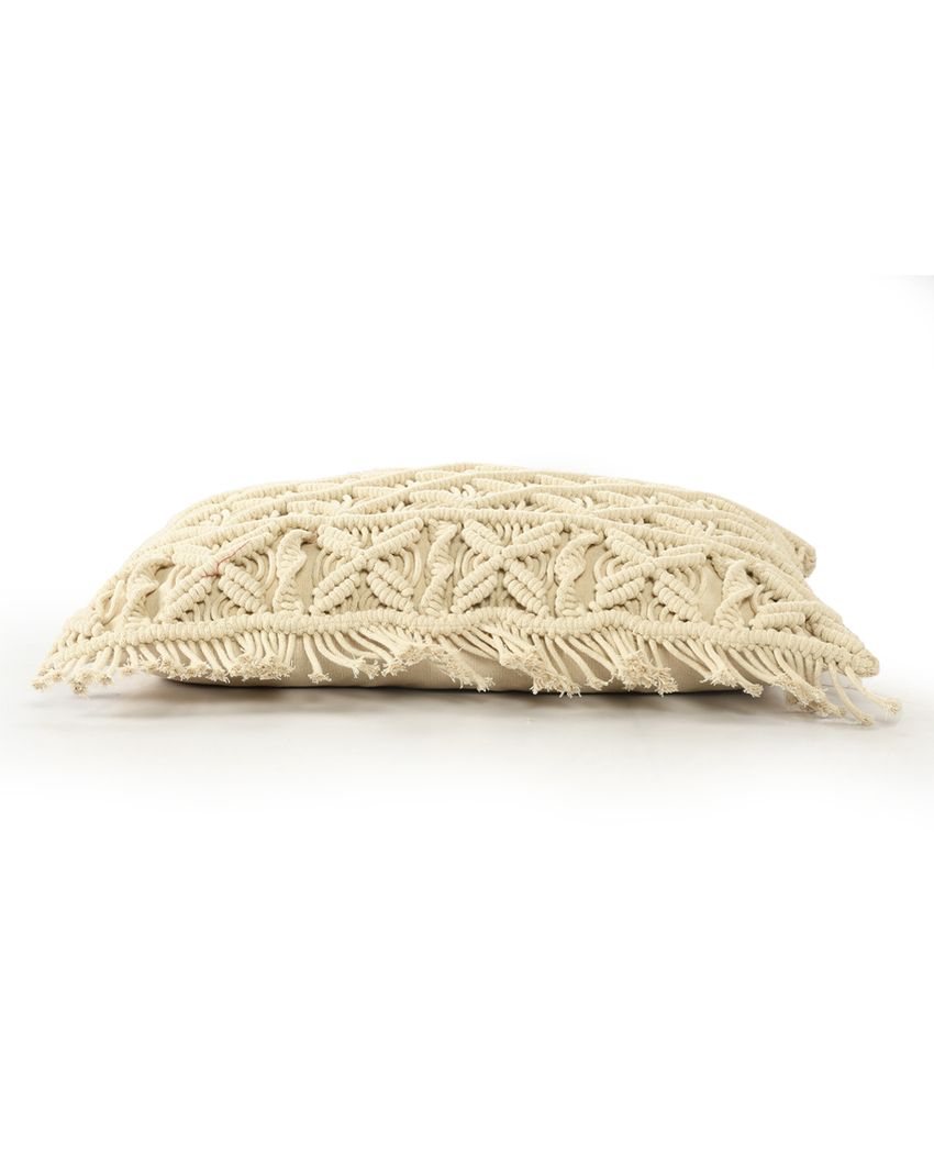 Elegant Macramé Natural Cushion | 16 x 24 inches