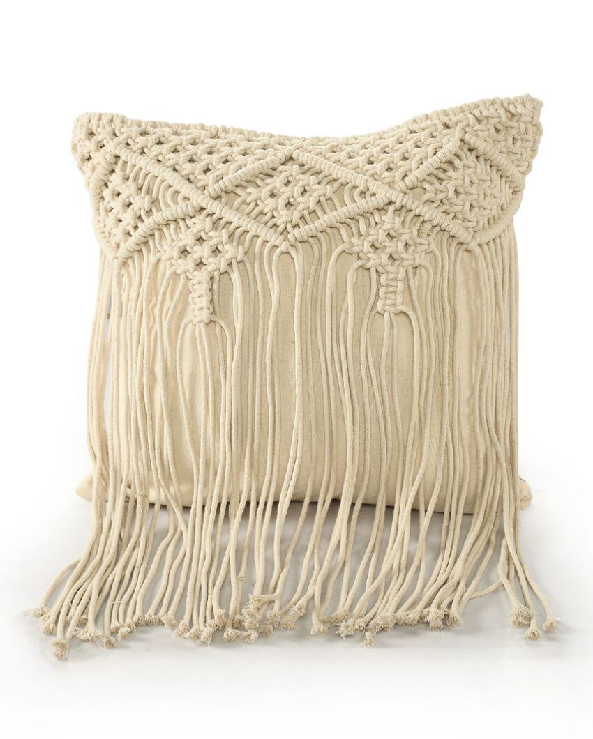 Natural Macrame Cushion With Fringe | 18 x 18 inches