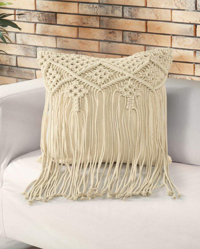 Natural Macrame Cushion With Fringe | 18 x 18 inches