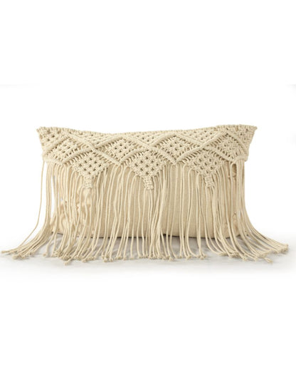 Natural Macramé Cushion With Long Fringe | 16 x 24 inches