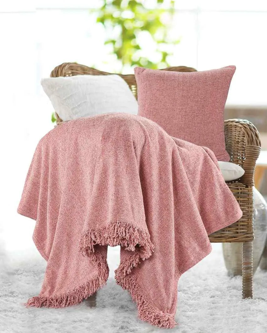 Chenille Throw With Cushion Cover Baby Pink