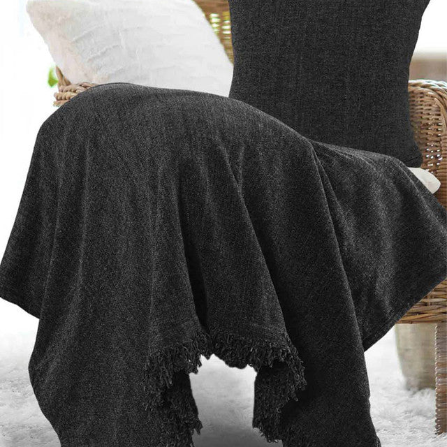 Black Polyester Throw with Cushion Cover