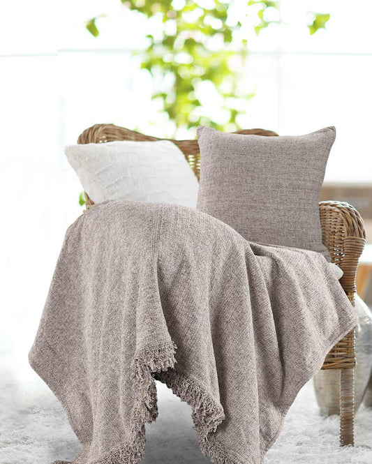 Grey Polyester Throw with Cushion Cover | 71x51 inches